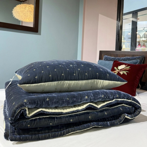 Midnight Navy and Gold Velvet Blanket/CN6-2601