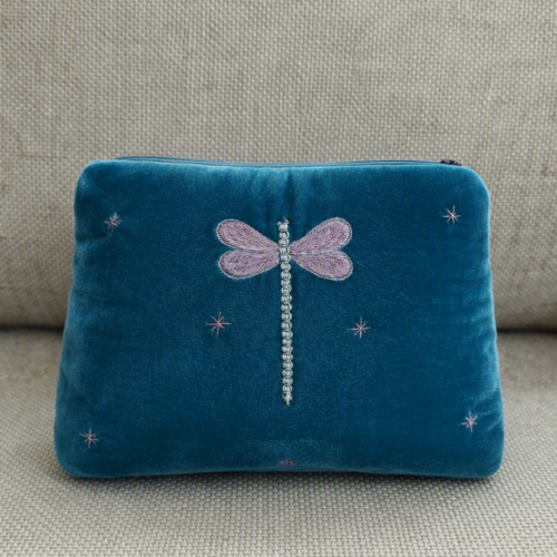 Dragonfly embroidered velvet bag/VN01.1
