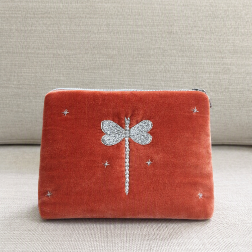 Dragonfly embroidered velvet bag/VN01.9