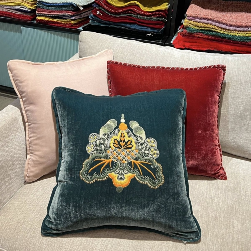 Bule green motif embroidered pillow/GT001