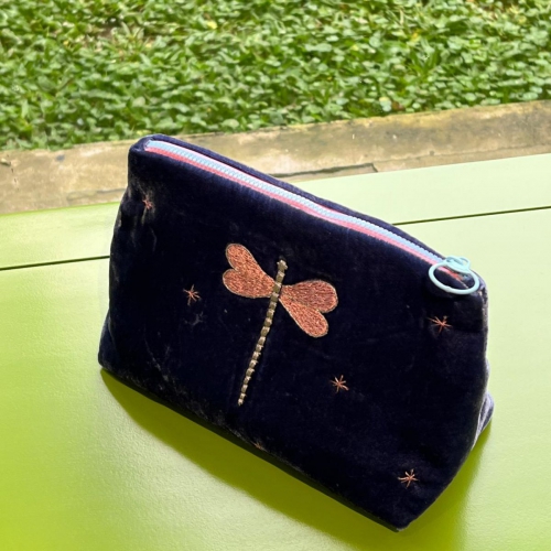 Dragonfly embroidered velvet bag/VN01.2