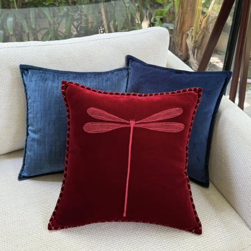 Red Dragonfly embroidered pillow/GT019